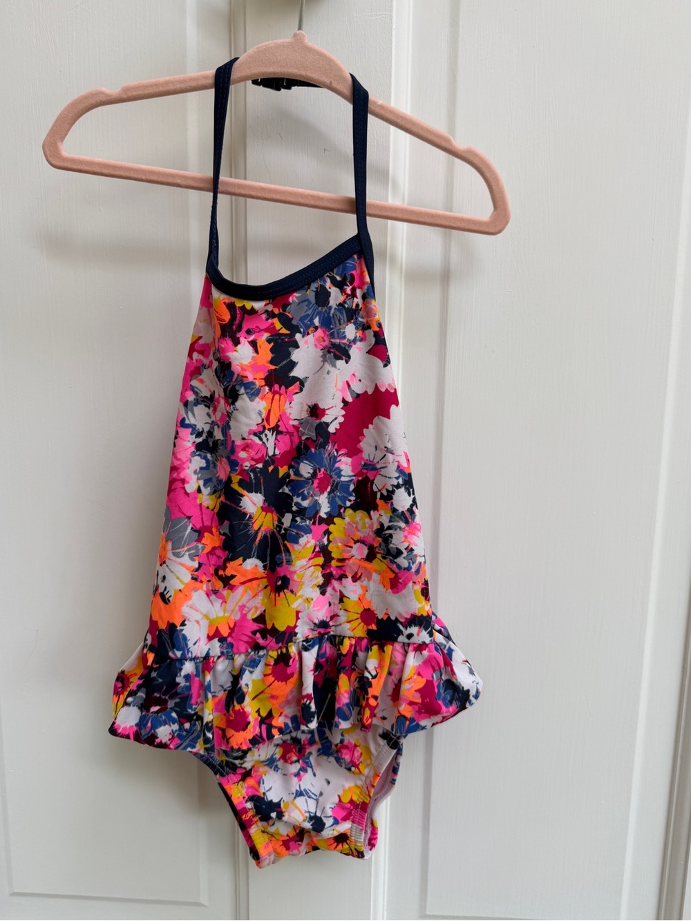 Baby GAP Girls' 4 Floral Ruffle One-Piece Swimsuit Navy Pink Yellow Bathingsuit